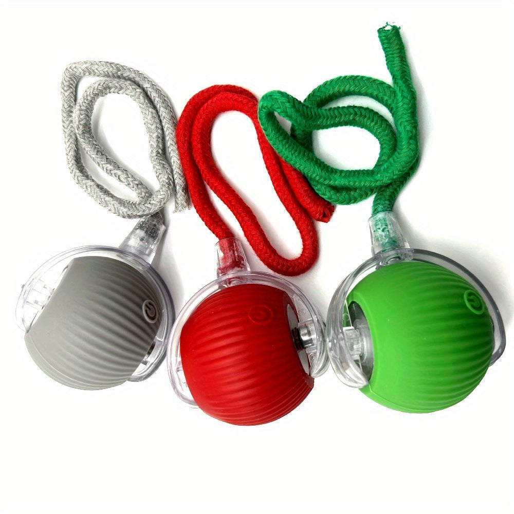 3pcs Set Red, Grey, Green Fully Automatic 360° Rolling Pet Ball - Grinding and Relief Feature with USB Charging LED Light, Durable Plastic Material - Suitable for Kittens and Dogs - Interactive Toy - Easter and Patriots Day