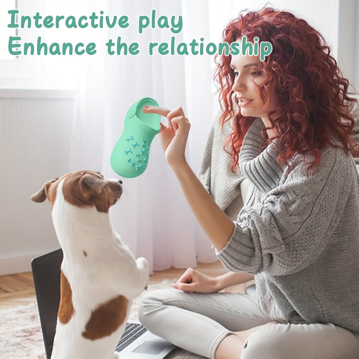 Interactive Squeaky Dog Toy for Aggressive Chewers - Durable Rubber Slippers-Shaped Chew Toy with "I Love You" Design, Teeth Cleaning & Training, Indoor/Outdoor Play for Small, Medium, Large Dogs & Puppies, Dog Toys for Teeth