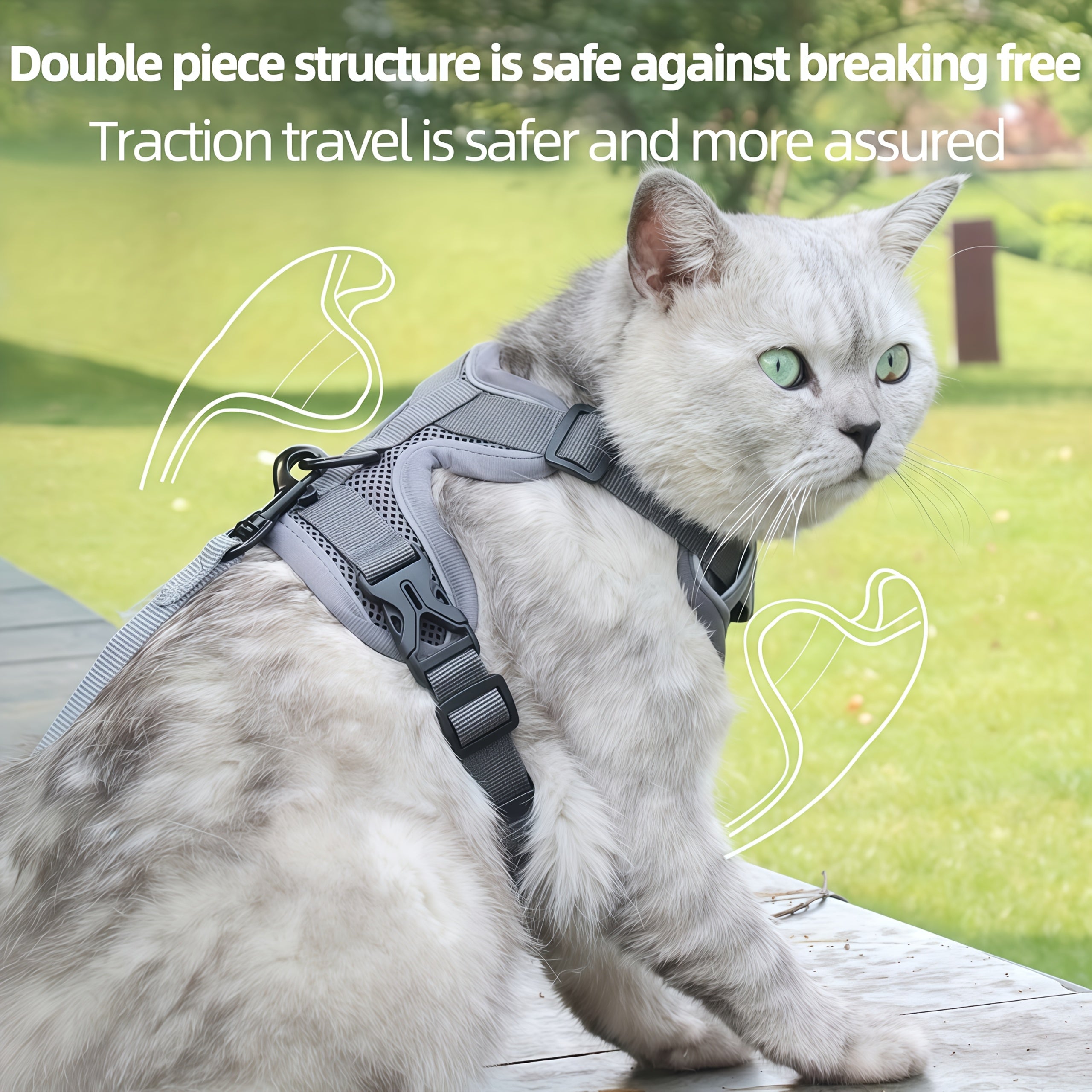 Vest-style pet harness, cat leash and collar set, soft walking leash for cats, anti-escape adjustable cat leash, reflective vest jacket, breathable kitten harness suit, easy to wear, suitable for outdoor walks