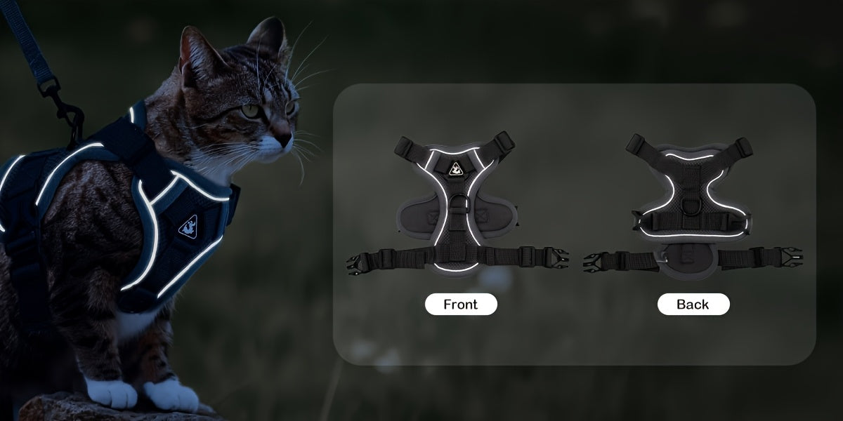 Vest-style pet harness, cat leash and collar set, soft walking leash for cats, anti-escape adjustable cat leash, reflective vest jacket, breathable kitten harness suit, easy to wear, suitable for outdoor walks