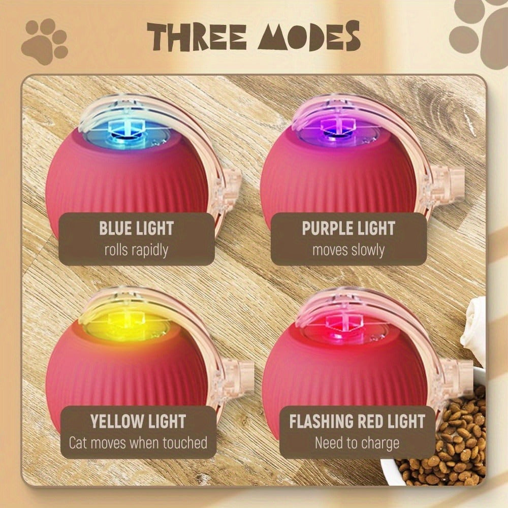 3pcs Set Red, Grey, Green Fully Automatic 360° Rolling Pet Ball - Grinding and Relief Feature with USB Charging LED Light, Durable Plastic Material - Suitable for Kittens and Dogs - Interactive Toy - Easter and Patriots Day