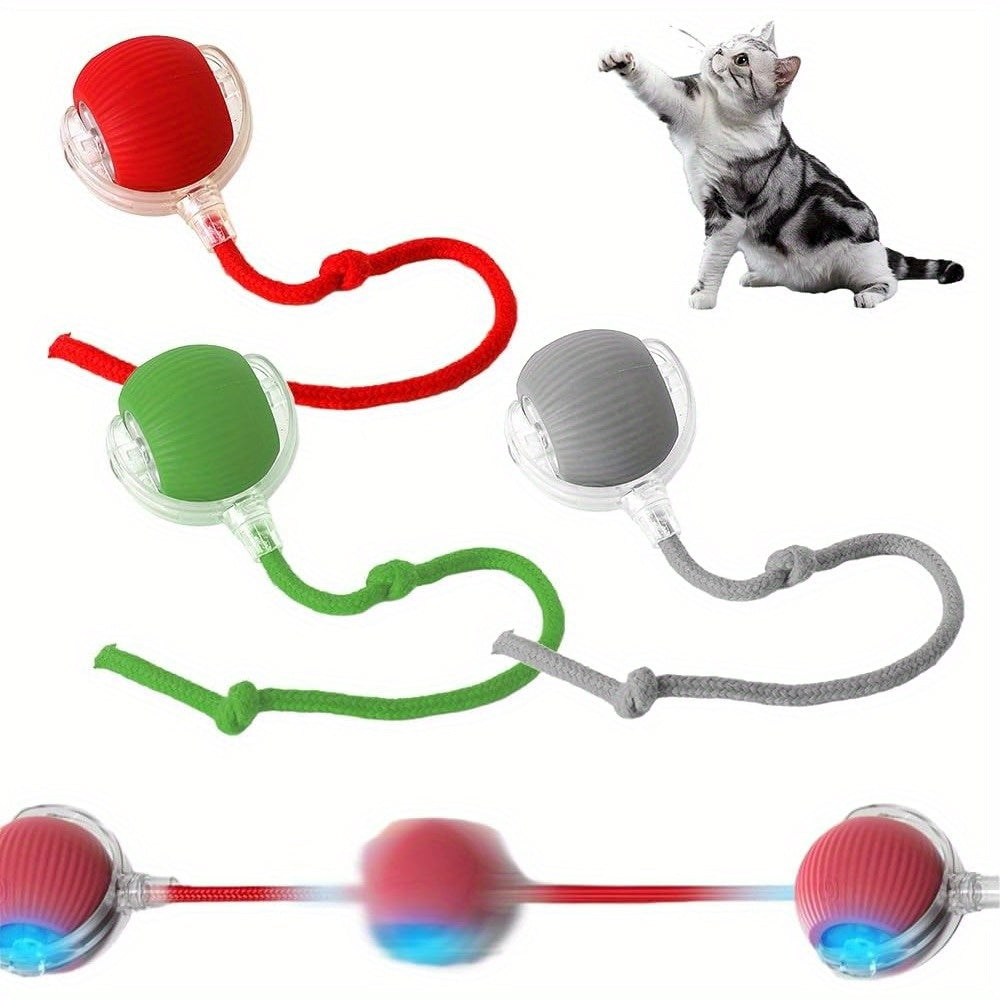 3pcs Set Red, Grey, Green Fully Automatic 360° Rolling Pet Ball - Grinding and Relief Feature with USB Charging LED Light, Durable Plastic Material - Suitable for Kittens and Dogs - Interactive Toy - Easter and Patriots Day